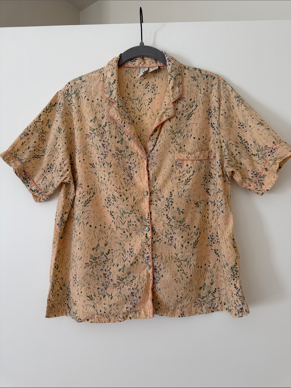 Joie Peach Floral Short-Sleeve Button-Down Shirt Medium 100% Cotton Boxy